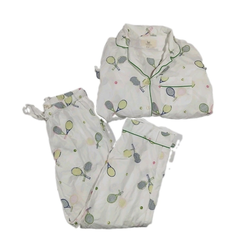 Print Fresh Embroidered Tennis Club Pajama PJ Set Size Small L/S Top Pants